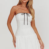 Cosmic Eyes Bow Strapless Mini Dress Off White