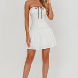 Cosmic Eyes Bow Strapless Mini Dress Off White