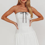 Cosmic Eyes Bow Strapless Mini Dress Off White