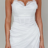 Shanice Lace Trim Sweetheart Midi Dress White
