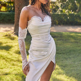 Shanice Lace Trim Sweetheart Midi Dress White