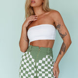Rewind Zipper Front Mini Skirt Checkered Green
