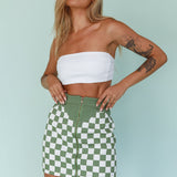 Rewind Zipper Front Mini Skirt Checkered Green