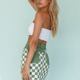 Rewind Zipper Front Mini Skirt Checkered Green