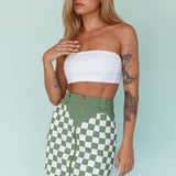 Rewind Zipper Front Mini Skirt Checkered Green