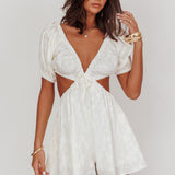 See The Light Puff Sleeves Romper Ivory