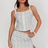 Palmas Split Mini Skirt Floral Blue