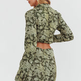 Palmas Split Mini Skirt Floral Olive