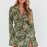 Palmas Split Mini Skirt Floral Olive