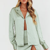 Coco Long Sleeve Satin Shirt Sage