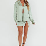 Coco Long Sleeve Satin Shirt Sage