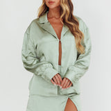 Coco Long Sleeve Satin Shirt Sage