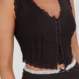 Walkaway Lace Trim Hook & Eye Top Black