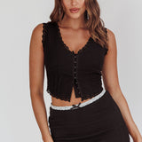 Walkaway Lace Trim Hook & Eye Top Black