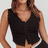 Walkaway Lace Trim Hook & Eye Top Black