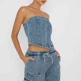 Out Of Touch Strapless Top Indigo