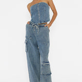Out Of Touch Strapless Top Indigo