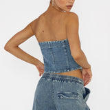 Out Of Touch Strapless Top Indigo