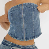 Out Of Touch Strapless Top Indigo