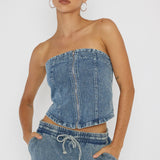 Out Of Touch Strapless Top Indigo