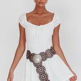 Mirela Cap Sleeve Lace Mini Dress White