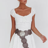 Mirela Cap Sleeve Lace Mini Dress White