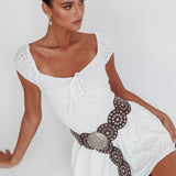 Mirela Cap Sleeve Lace Mini Dress White