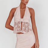 Taylan Heart Ring Halter Top Lace Blush