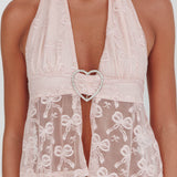 Taylan Heart Ring Halter Top Lace Blush