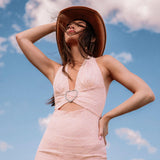Girl Talk Diamante Heart Mini Dress Blush