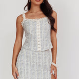 Palmas Hook & Eye Lace Trim Top Floral Blue