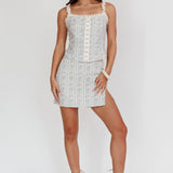 Palmas Hook & Eye Lace Trim Top Floral Blue