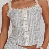 Palmas Hook & Eye Lace Trim Top Floral Blue