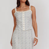 Palmas Hook & Eye Lace Trim Top Floral Blue