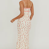 Heart Ablaze Strawberry Cherry Print Midi Dress Cream