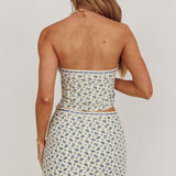 Arrietty Floral Strapless Top Blue