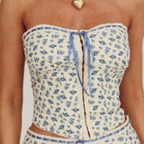 Arrietty Floral Strapless Top Blue