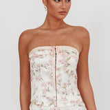 Tiya Strapless Ribbon Top Floral Pink