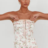 Tiya Strapless Ribbon Top Floral Pink