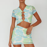 Angelus Short Sleeve Crop Top Printed Cream