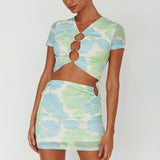 Angelus Short Sleeve Crop Top Printed Cream
