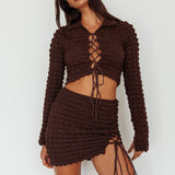 Josseline Lace-Up Detail Mini Skirt Chocolate
