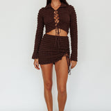 Josseline Lace-Up Detail Mini Skirt Chocolate