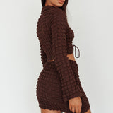 Josseline Lace-Up Detail Mini Skirt Chocolate