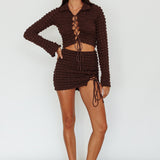Josseline Lace-Up Detail Mini Skirt Chocolate