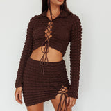 Josseline Lace-Up Detail Mini Skirt Chocolate