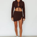 Josseline Lace-Up Detail Mini Skirt Chocolate