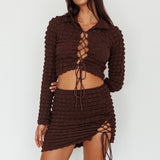Josseline Lace-Up Detail Mini Skirt Chocolate