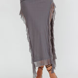 Hallucination Side Split Ruffle Midi Skirt Cement