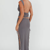 Hallucination Side Split Ruffle Midi Skirt Cement